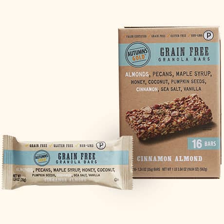 Autumn's Gold Granola bars 16-pack in Cinnamon Almond, front of pack