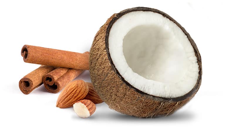 Coconut shell and cinnamon sticks
